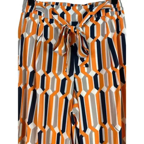 Du Jour QVC Wide Leg Geometric Orange Pants With Tie Waist XXSP - Picture 3 of 6